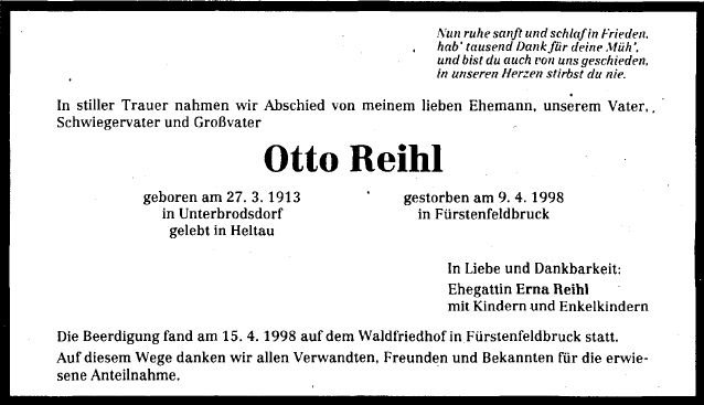 Rheil Otto 1913-1998 Todesanzeige